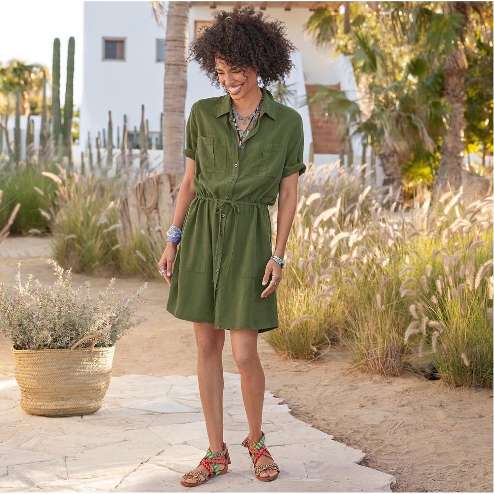 Sundance Hartford‎ Shirt Dress in color Chive Sz Small (4-6) Bohemian Indie NWT